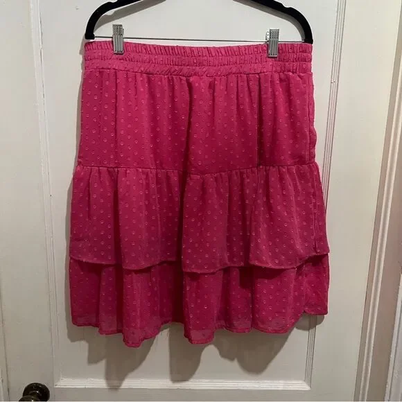 HAVER London Women's XL Hot Pink Tiered Ruffle Mini Skirt Balletcore - Picture 4 of 7